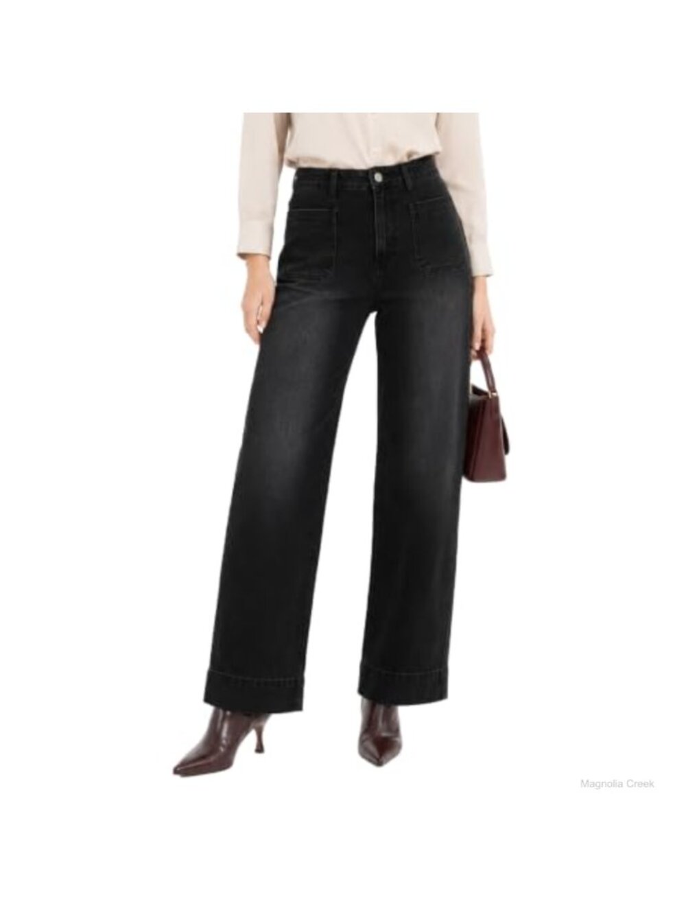 Tall Wide Leg Jeans High Waisted Stretch Denim Patch Pocket 32 34 Inseam